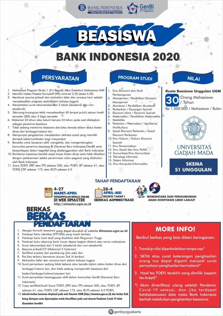 Penawaran Beasiswa Bank Indonesia Skema S1 Unggulan Tahun 2020 ...