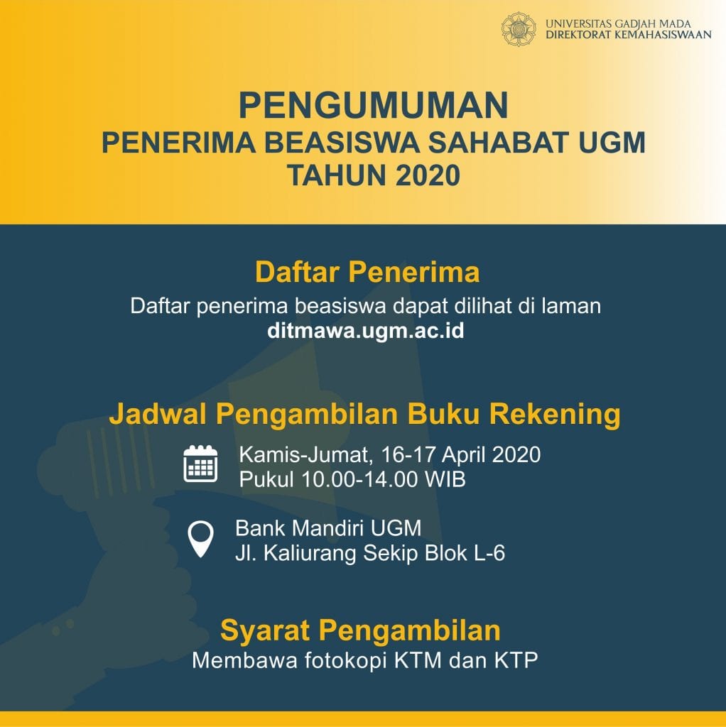 Daftar Penerima Beasiswa Sahabat UGM Tahun 2020 – Direktorat Kemahasiswaan